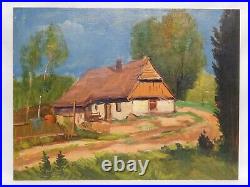 Original Antique Oil Painting on canvas Rural Landscape Russian Art 1900s Signed