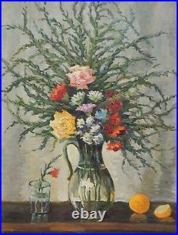 Original Antique Soviet Flowers Oil Painting Floral Still Life Vintage Art 1960s