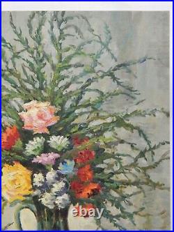 Original Antique Soviet Flowers Oil Painting Floral Still Life Vintage Art 1960s