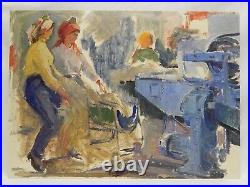 Original Antique Soviet Genre Oil Painting Social Realism Vintage USSR Art 1960s
