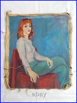 Original Antique Soviet Oil Painting Bilateral Female Portrait and Still Life