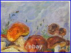 Original Antique Soviet Oil Painting Still Life with Mushrooms Signed Art 1964
