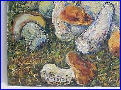 Original Antique Soviet Oil Painting Still Life with Mushrooms Signed Art 1964