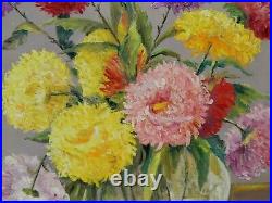 Original Flower Oil Painting Floral Still Life Vintage Antique Soviet Art Signed