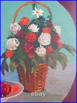Original Flowers Oil Painting Floral Still Life Vintage Antique Soviet Art