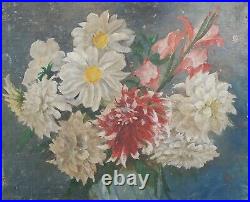 Original Flowers Oil Painting Floral Still Life Vintage Antique Soviet Art 1950s