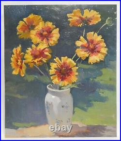 Original Flowers Oil Painting Floral Still Life Vintage Antique Soviet Art 1970s