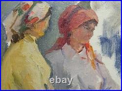 Original Genre Oil Painting Social Realism Vintage Antique Soviet USSR Art 1960s