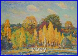 Original Oil Painting Autumn Landscape Vintage Antique Soviet Ukrainian Art 60s