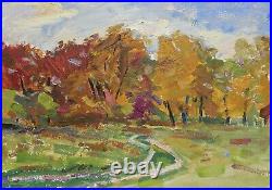 Original Oil Painting Autumn Landscape Vintage Soviet Impressionism Art Signed