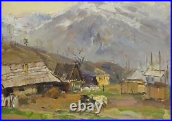 Original Oil Painting Carpathian Landscape Vtg Antique Soviet Art Signed 1955