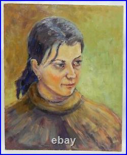 Original Oil Painting Female Portrait Woman Girl Vintage Antique Soviet Art 60s