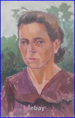 Original Oil Painting Female Portrait Woman Vintage Antique Soviet Ukrainian Art