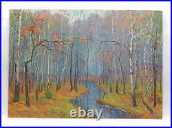 Original Oil Painting Forest Landscape Vintage Antique Soviet Art Signed 1978