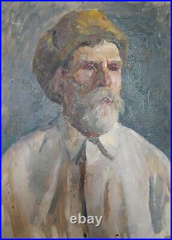 Original Oil Painting Male Portrait Man Vintage Antique Soviet Ukrainian Art 50s
