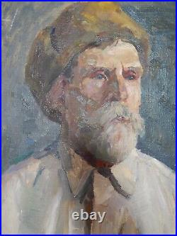 Original Oil Painting Male Portrait Man Vintage Antique Soviet Ukrainian Art 50s