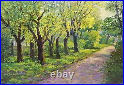 Original Oil Painting Park Landscape Soviet Ukrainian Art Signed Vintage 1960s