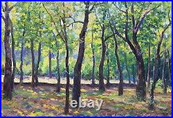 Original Oil Painting Park Landscape Vintage Antique Soviet Art Signed 1965