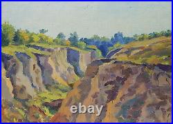 Original Oil Painting Ravine Landscape Vintage Antique Soviet Art Signed 1956