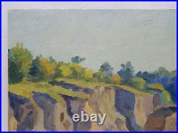 Original Oil Painting Ravine Landscape Vintage Antique Soviet Art Signed 1956