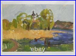 Original Oil Painting River Landscape Vintage Antique Soviet Ukrainian Art