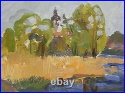 Original Oil Painting River Landscape Vintage Antique Soviet Ukrainian Art