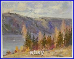 Original Oil Painting River Landscape Vintage Soviet Ukrainian Impressionism Art