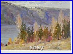 Original Oil Painting River Landscape Vintage Soviet Ukrainian Impressionism Art