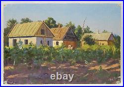 Original Oil Painting Rural Landscape Vintage Antique Soviet Art Signed 1960s