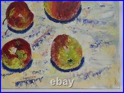 Original Oil Painting Still Life with Apples Vintage Antique Soviet Art Signed