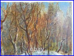 Original Oil Painting Winter Forest Landscape Vintage Antique Soviet Art Signed