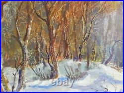 Original Oil Painting Winter Forest Landscape Vintage Antique Soviet Art Signed