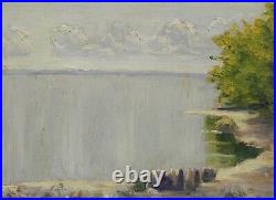 Original Oil Painting on canvas River Landscape Vintage Antique Soviet Art 1950s