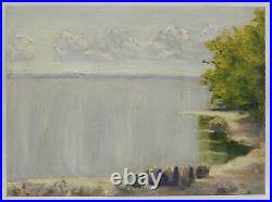 Original Oil Painting on canvas River Landscape Vintage Antique Soviet Art 1950s