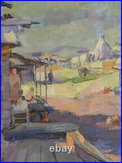 Original Oil Painting on canvas Rural Landscape Vintage Antique Art Signed 1917