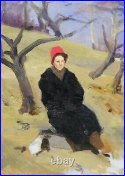 Original Portrait Oil Painting Female Woman Vintage Antique Soviet Ukrainian Art