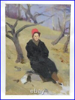 Original Portrait Oil Painting Female Woman Vintage Antique Soviet Ukrainian Art