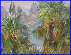 Original Seascape Oil Painting Tropical Landscape Vintage Antique Soviet Art 70s