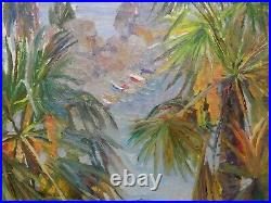 Original Seascape Oil Painting Tropical Landscape Vintage Antique Soviet Art 70s