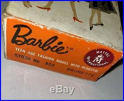 Original Vintage #3 Brunette Ponytail Barbie TM Box Stand 1959 NIPPLES
