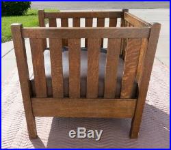 Original Vintage Stickley Oak and Leather Slat Style Cube Chair Arts & Crafts
