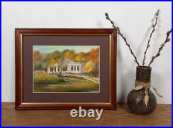 Original oil painting, Landscape, Old house, Matted, Framed