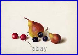 Original painting Still life with pear and cherries Anonymous 20th century