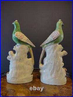 Pair 19th c Large 13.5 Staffordshire Parrot Bird Figurines Antique Figures