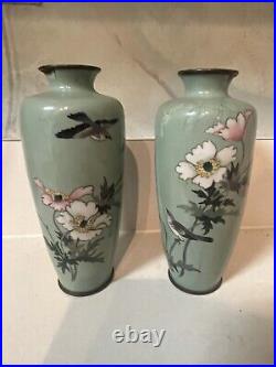 Pair Vintage Japanese Meiji Cloisonne Enameled Vases Early1900s
