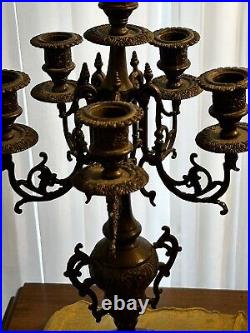 Pair of Brass Antique Baroque Candelabras w snuffers 5 Arms 6 Candlesticks