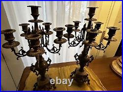 Pair of Brass Antique Baroque Candelabras w snuffers 5 Arms 6 Candlesticks