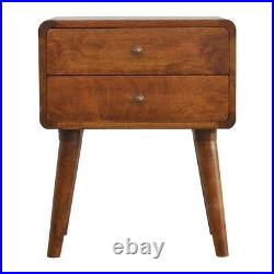 Pair of Mid Century Deco Curved Edge Bedside Side Tables Dark Wood FREE DELIVERY