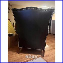 Pair of Vintage Black Leather Wingback Chairs