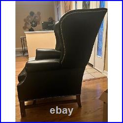 Pair of Vintage Black Leather Wingback Chairs